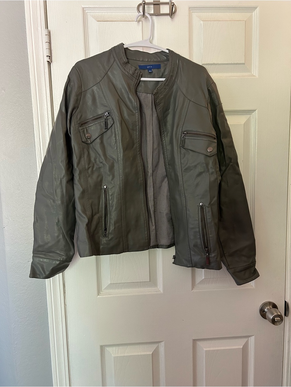 Apt. 9 Men's Olive Faux Leather Bomber Jacket